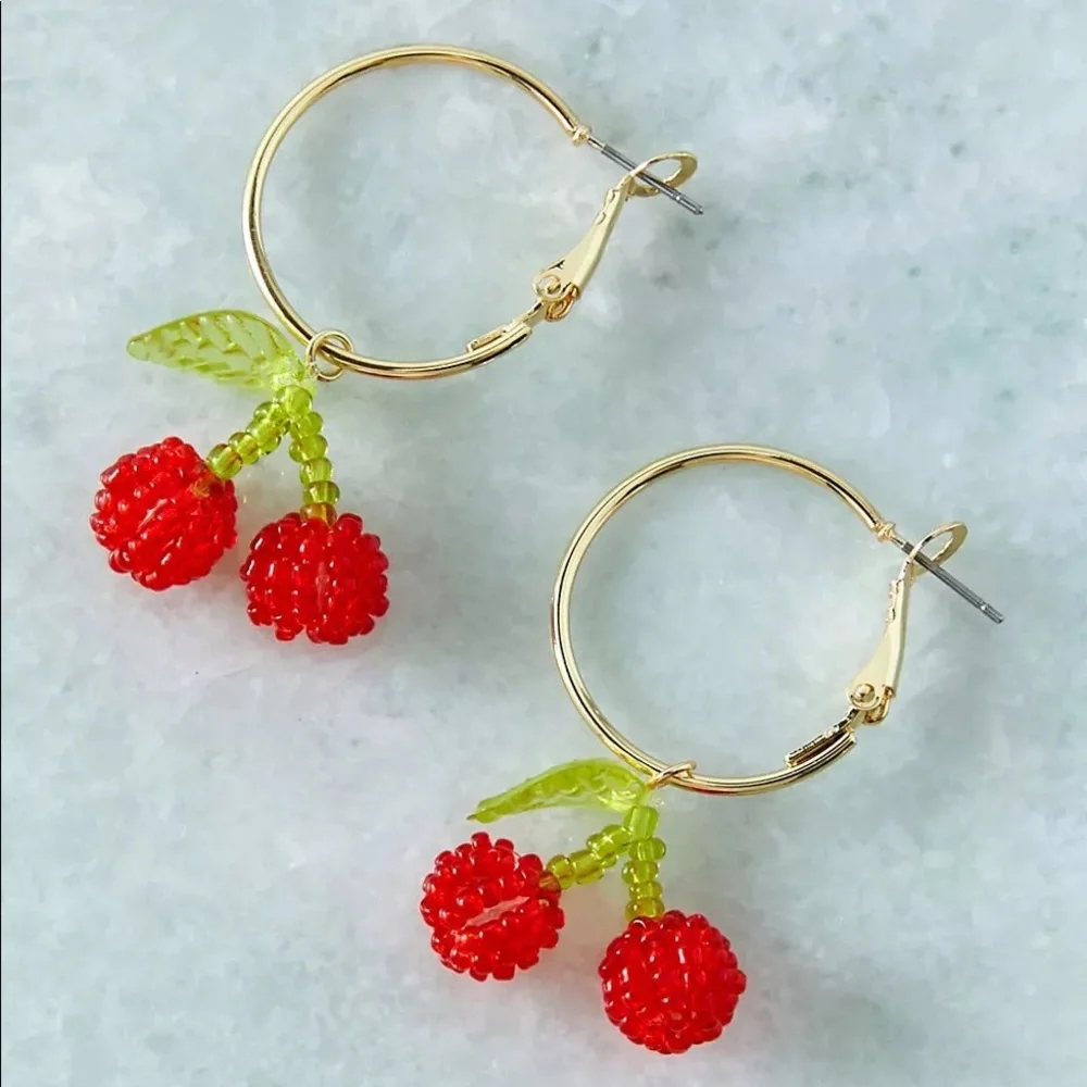 URBAN OUTFITTERS CHERRY BEADED HOOP EARRINGS
